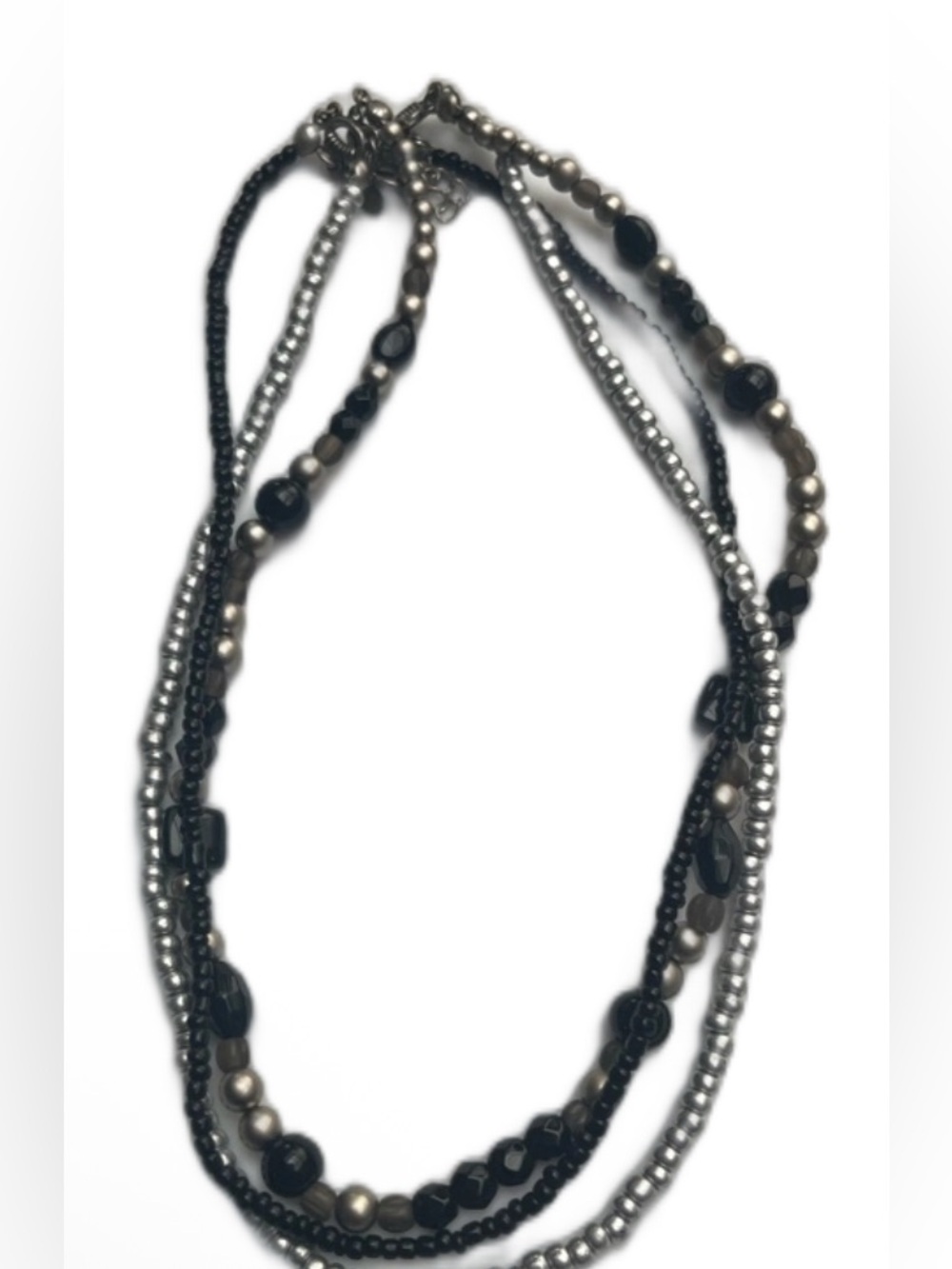 Multi-Strand Black & Silver Beaded Necklace - Women Jewelry